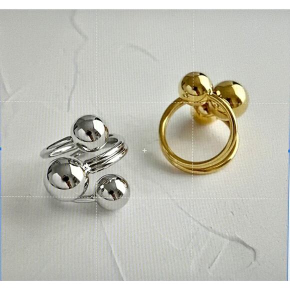 Golden Exaggerated Three Ball Open Ring One Size Golden - Picture 3 of 7